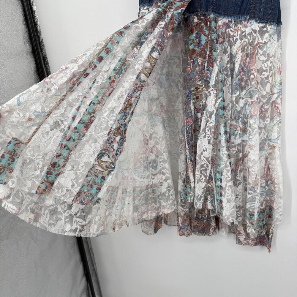 Origami Denim White Lace Vest Cardigan Duster Boho Western Fairy Women Size S/M - Picture 4 of 15
